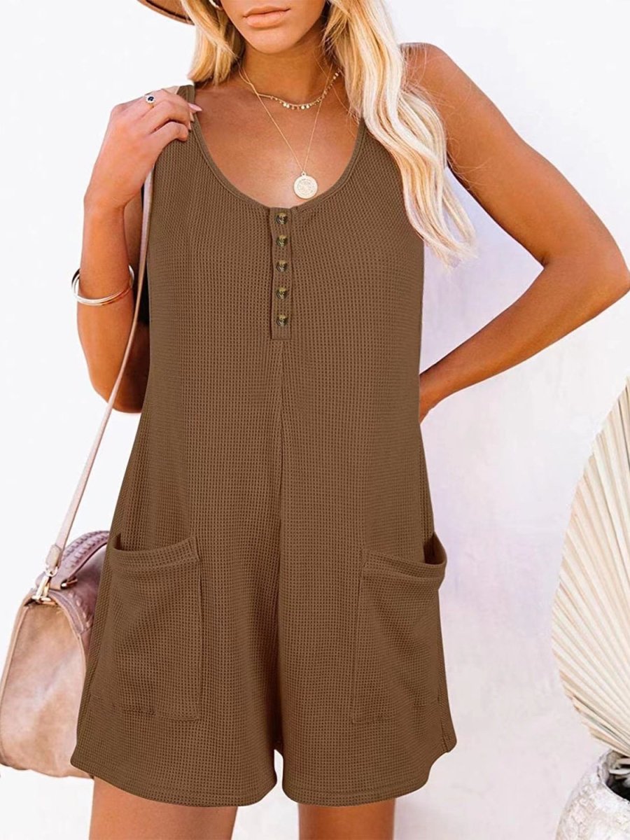 Full Size Pocketed Scoop Neck Sleeveless Romper - AMVIM