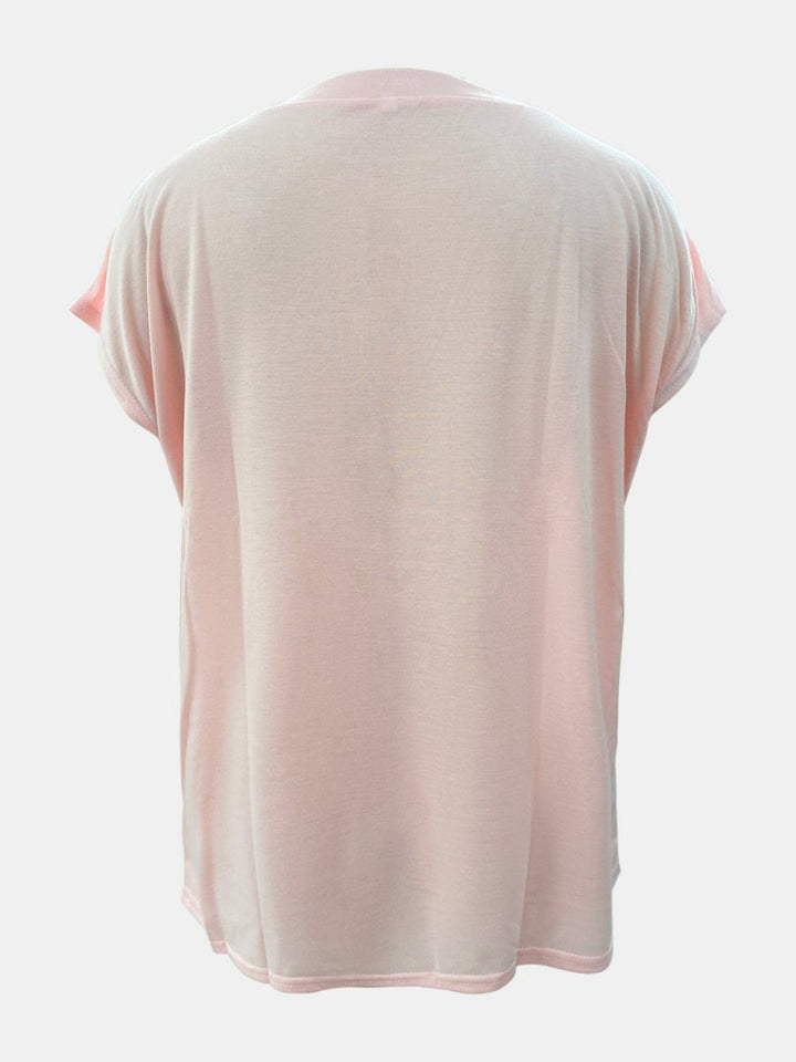 Full Size Round Neck Cap Sleeve T - Shirt - AMVIM