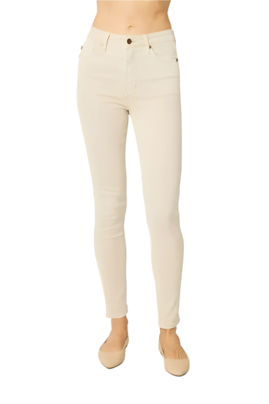 Garment Dyed High Rise Tummy Control Skinny Work Jeans - AMVIM