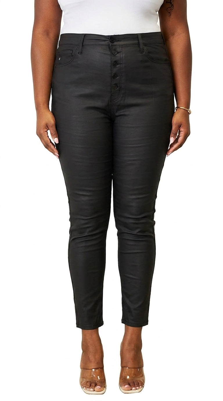 Kancan Full Size High Rise Black Coated Ankle Skinny Jeans - AMVIM