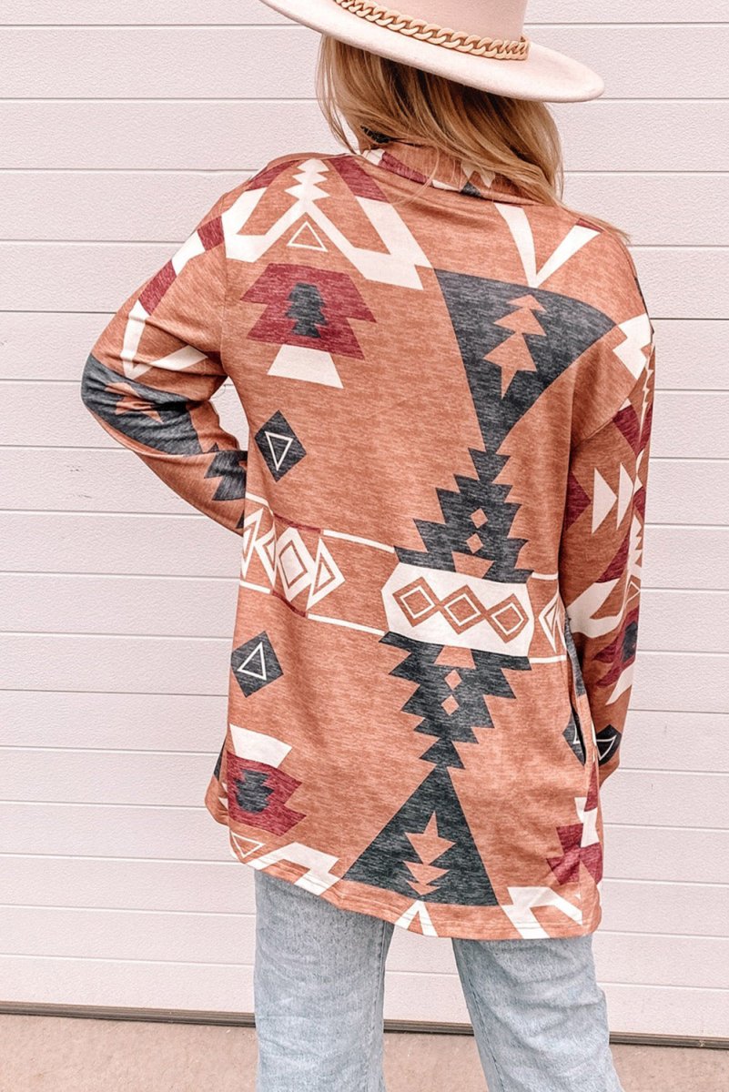 Geometric Open Front Long Sleeve Cardigan - AMVIM