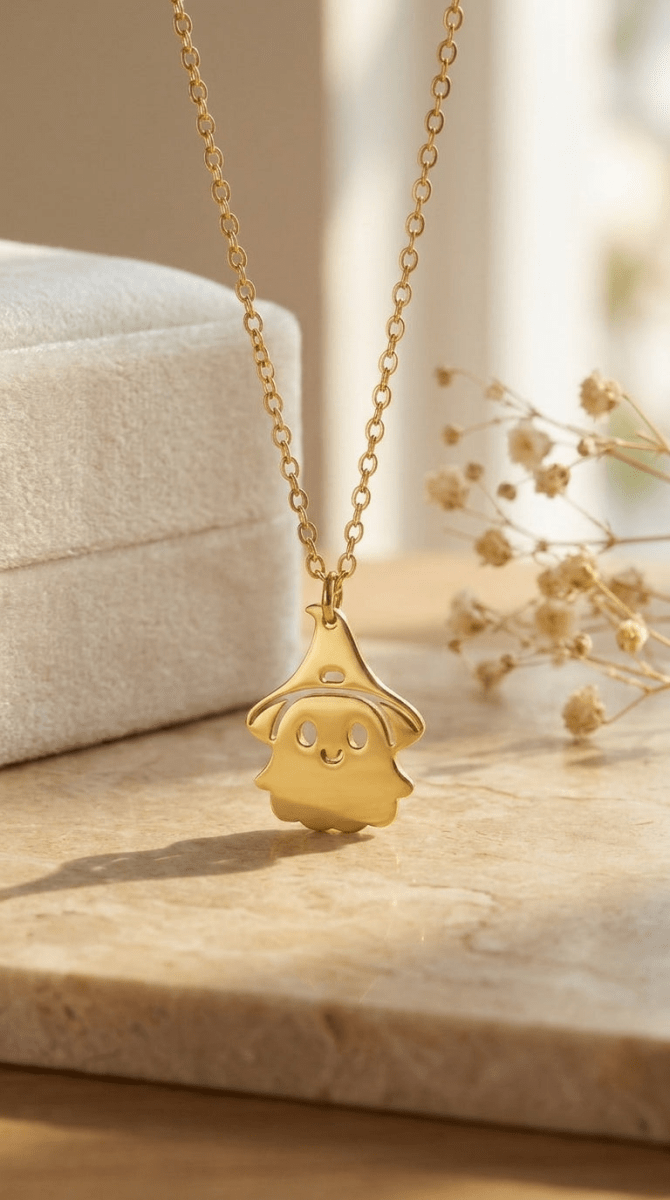 Ghost Pendant Necklace - 18K Gold Titanium Steel Chain Women's Jewelry - AMVIM