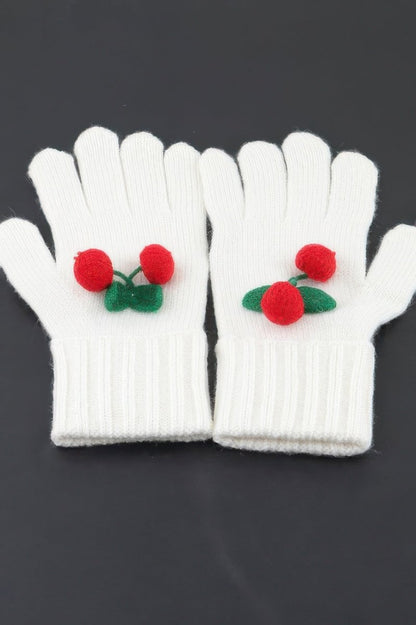 Girls’ Soft Knit Cherry Beanie and Gloves Winter Set - AMVIM