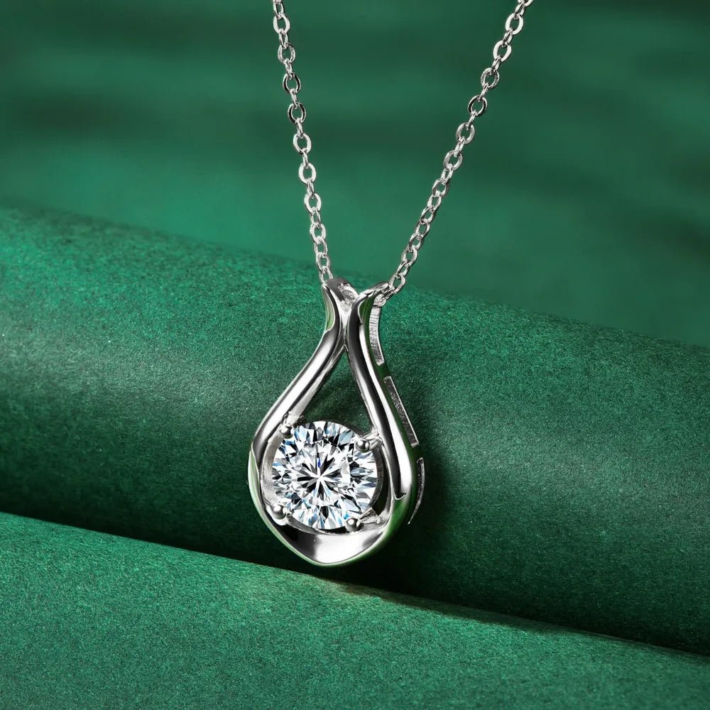 Gold - Plated Moissanite Pendant Necklace, 2 Carat - AMVIM