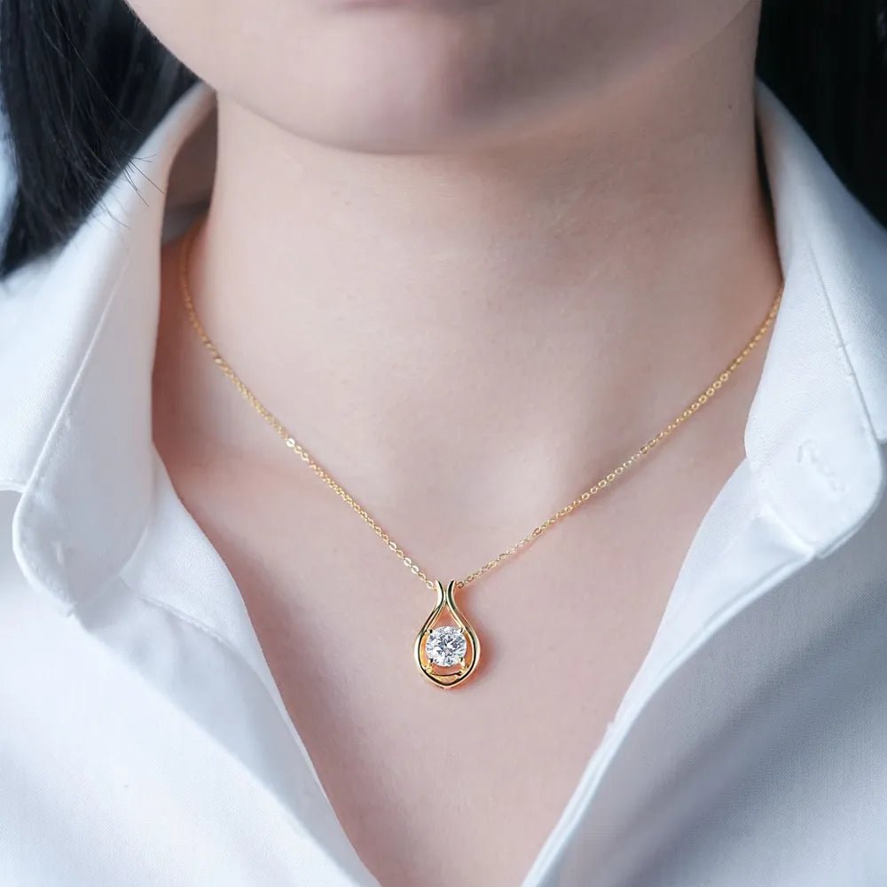 Gold - Plated Moissanite Pendant Necklace, 2 Carat - AMVIM
