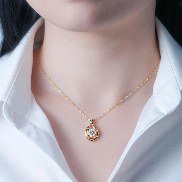 Gold - Plated Moissanite Pendant Necklace, 2 Carat - AMVIM