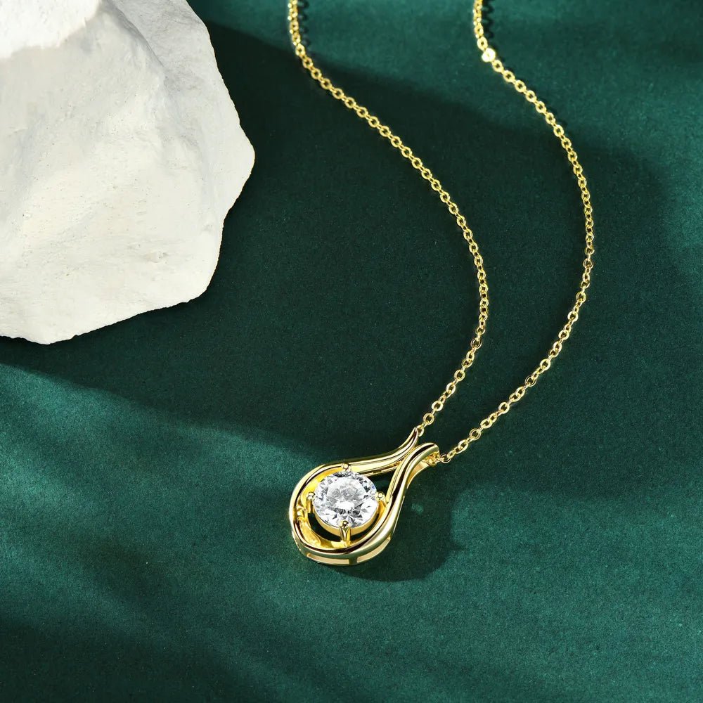 Gold - Plated Moissanite Pendant Necklace, 2 Carat - AMVIM