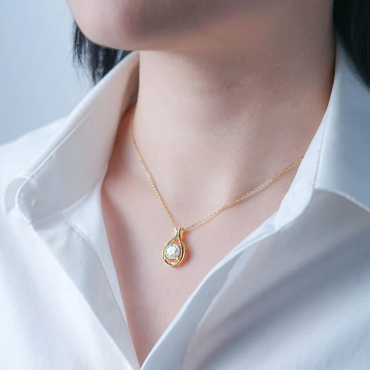 Gold - Plated Moissanite Pendant Necklace, 2 Carat - AMVIM