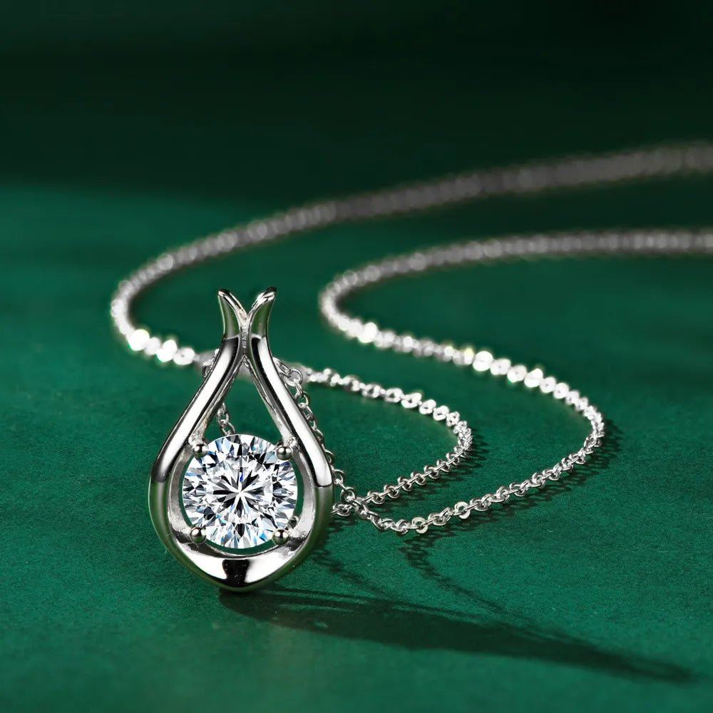 Gold - Plated Moissanite Pendant Necklace, 2 Carat - AMVIM