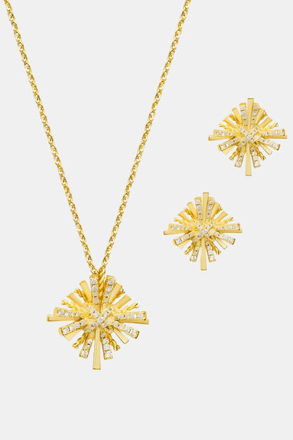 Gold - Plated Zircon Jewelry Set Necklace and Earrings - AMVIM