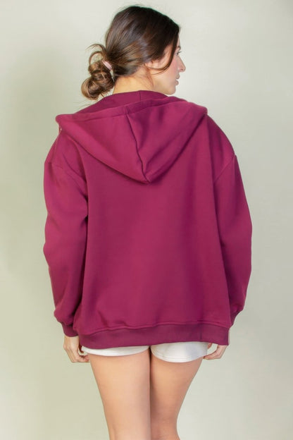 Graphic Drop Shoulder Zipper Up Hoodie - AMVIM