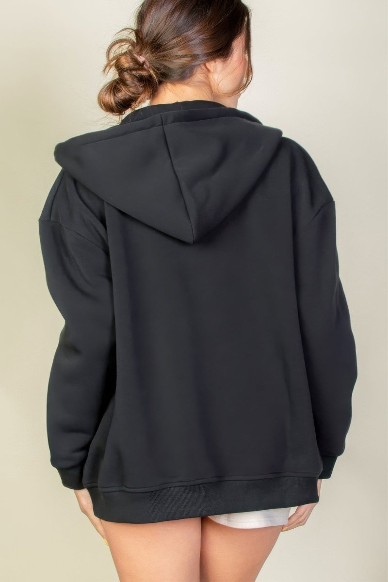 Graphic Drop Shoulder Zipper Up Hoodie - AMVIM