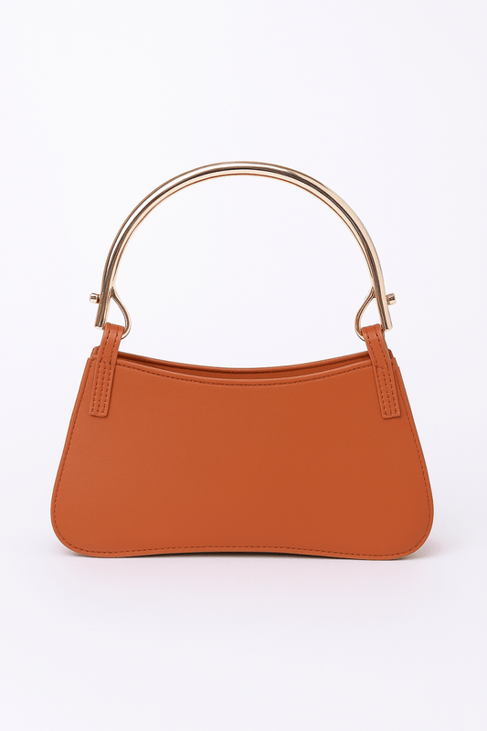Handbag Faux Leather Metallic Handle Shoulder Bag - AMVIM