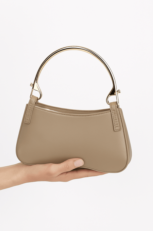 Handbag Faux Leather Metallic Handle Shoulder Bag - AMVIM