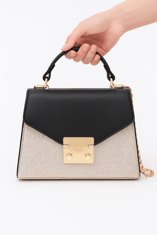 Handbag structured top handle canvas bag with chain strap - AMVIM