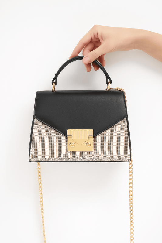 Handbag structured top handle canvas bag with chain strap - AMVIM