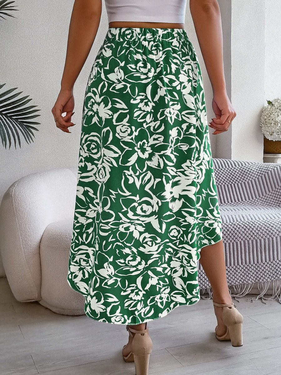High-Low Printed High Waist Skirt - AMVIM