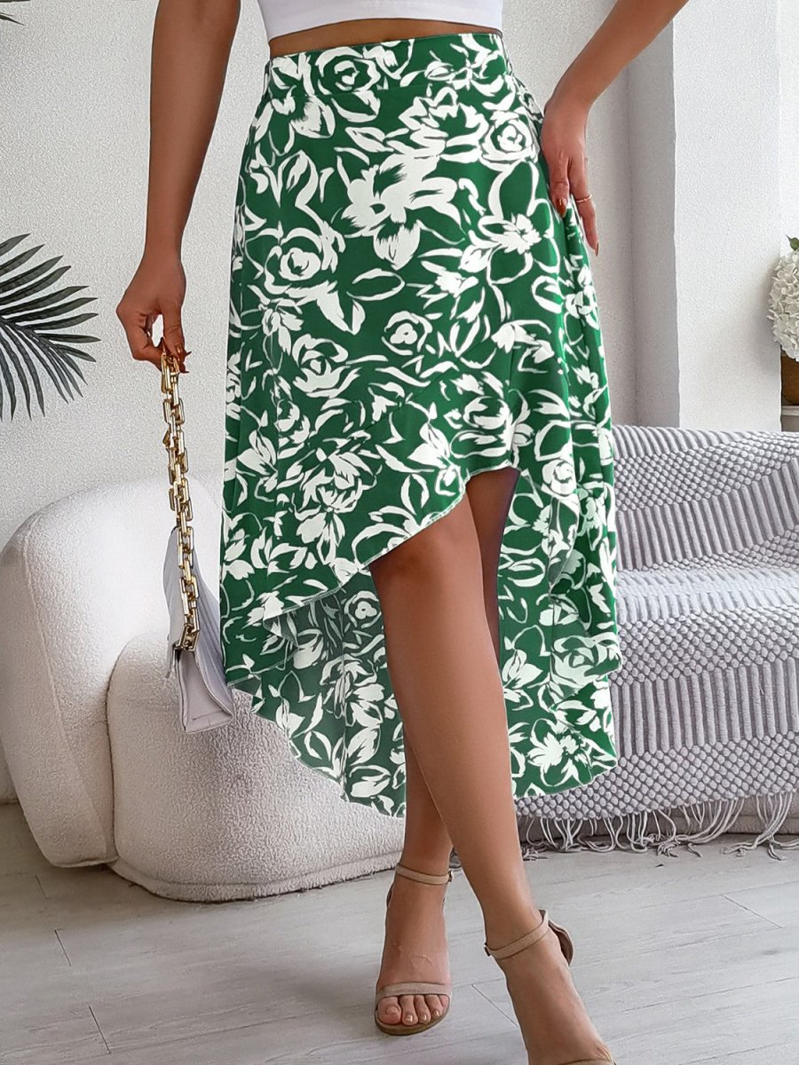 High-Low Printed High Waist Skirt - AMVIM