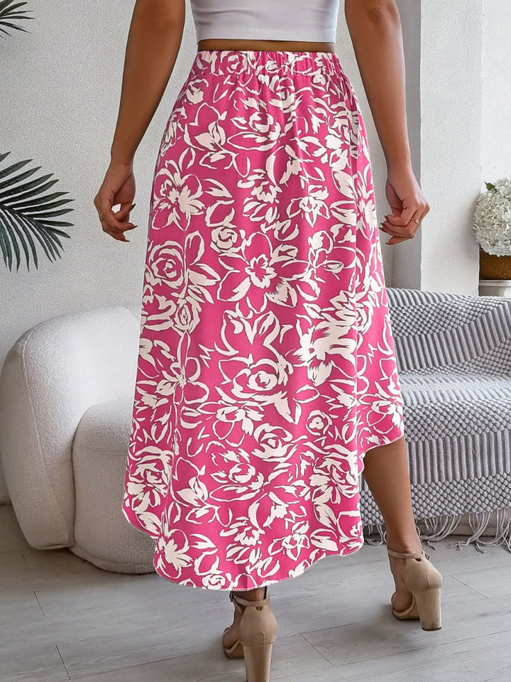 High-Low Printed High Waist Skirt - AMVIM