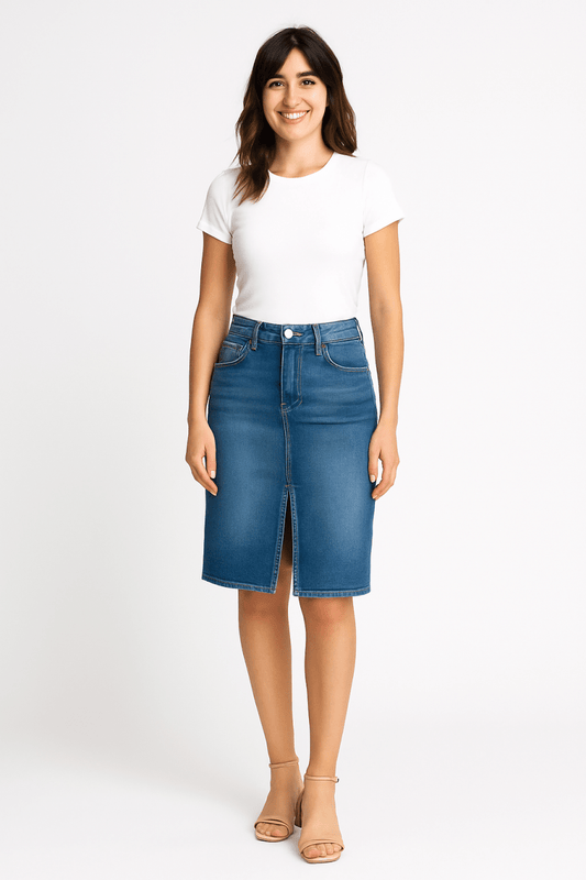 High Rise Front Slit Pencil Skirt – Elegant Modern Fit - AMVIM