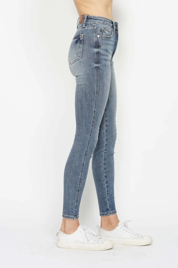 High Rise Tummy Control Skinny Jeans Stretch Fit Denim - AMVIM