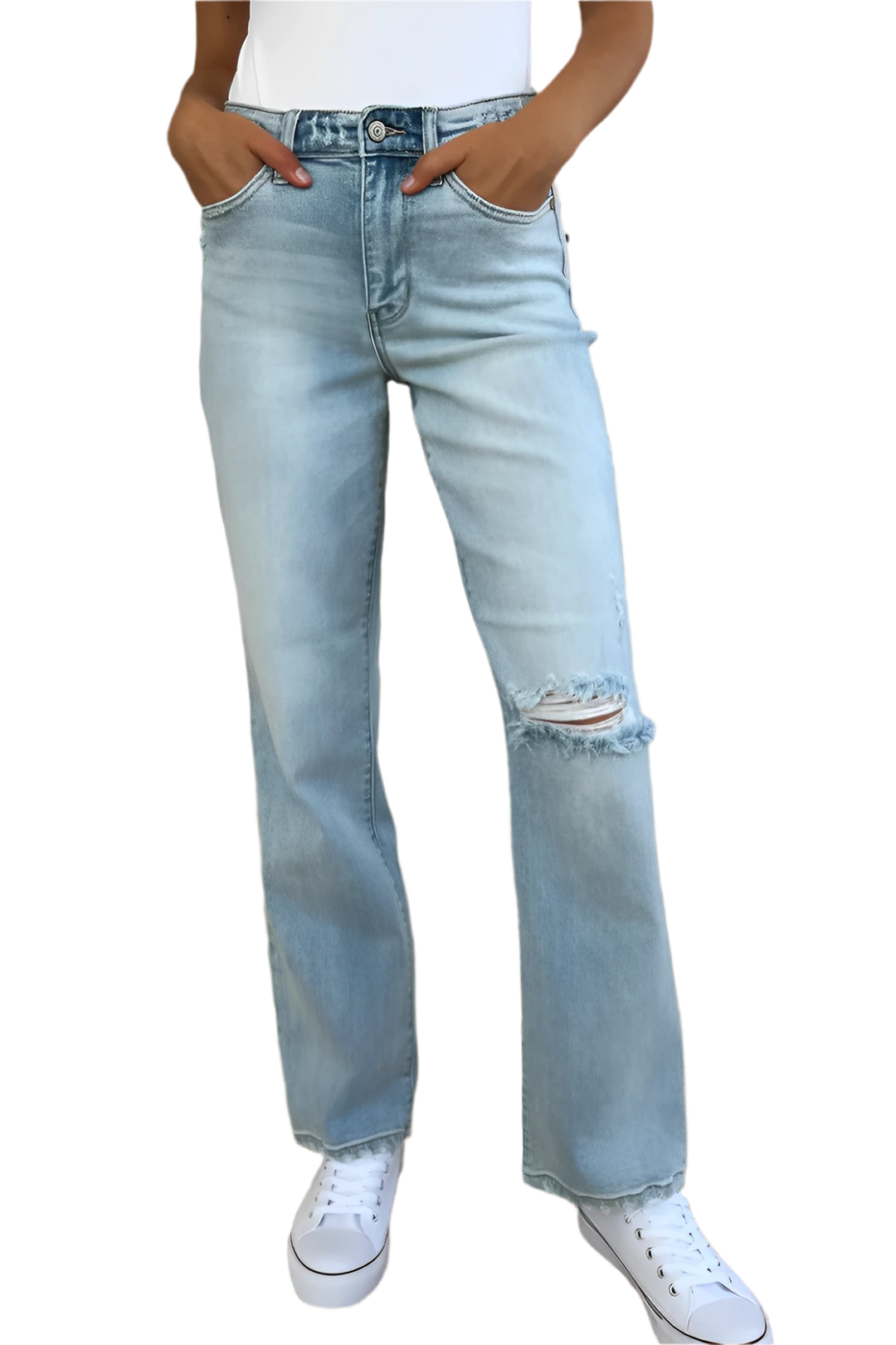 High Waist Distressed Straight Leg Jeans – Slim Fit Denim Style - AMVIM