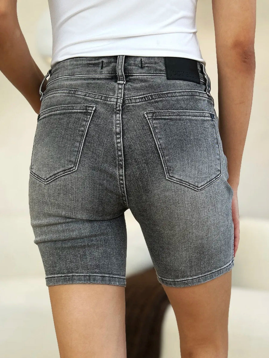 High Waist Washed Denim Shorts for Everyday Comfort - AMVIM
