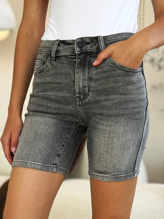 High Waist Washed Denim Shorts for Everyday Comfort - AMVIM