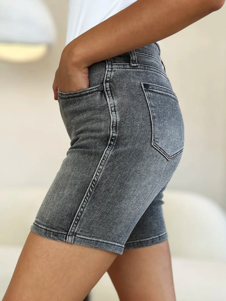 High Waist Washed Denim Shorts for Everyday Comfort - AMVIM