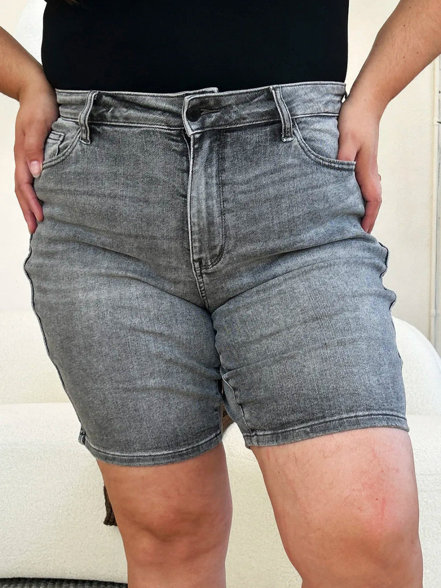 High Waist Washed Denim Shorts for Everyday Comfort - AMVIM