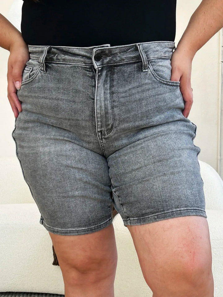 High Waist Washed Denim Shorts for Everyday Comfort - AMVIM