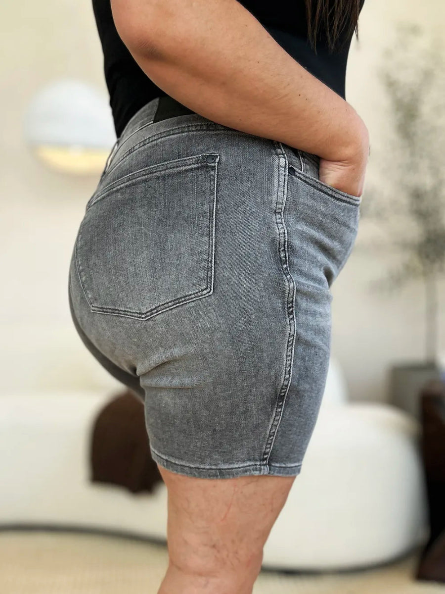 High Waist Washed Denim Shorts for Everyday Comfort - AMVIM