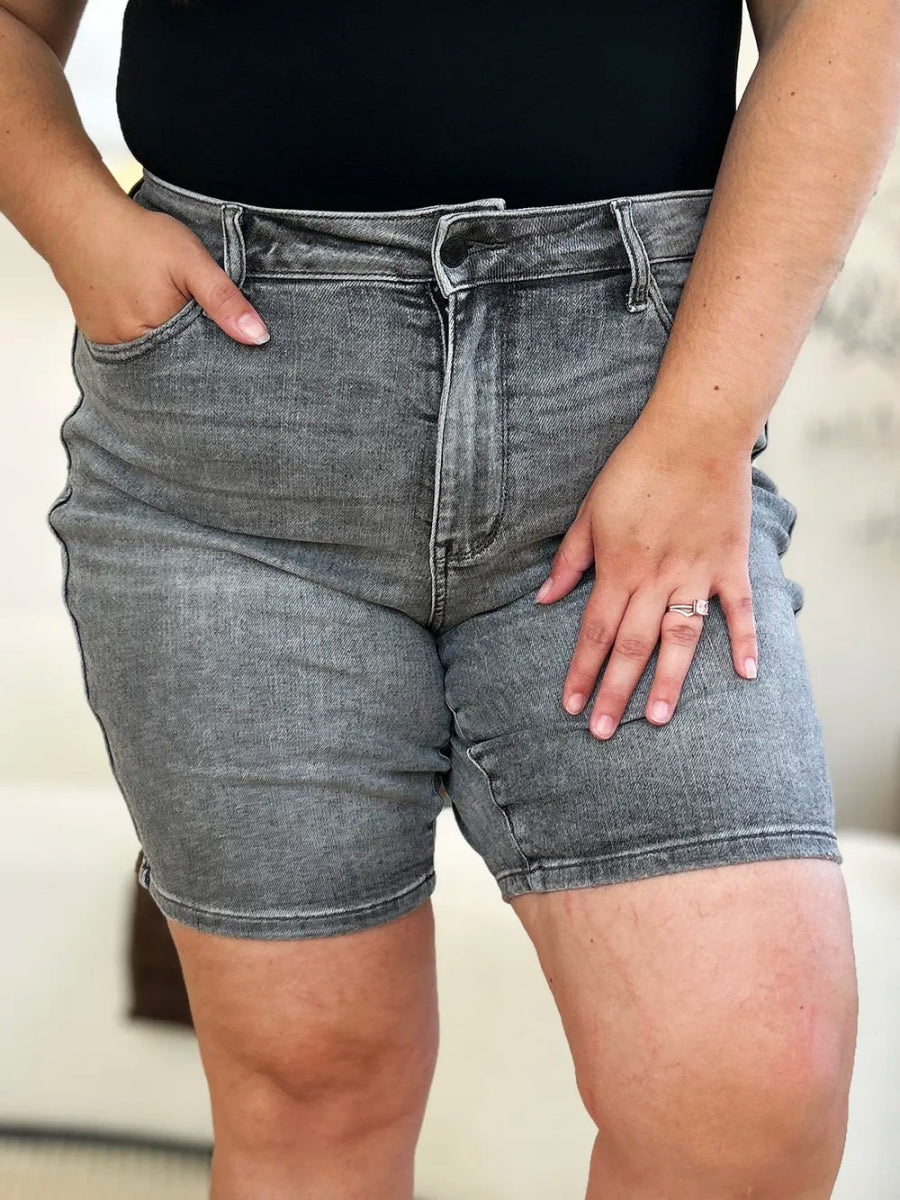 High Waist Washed Denim Shorts for Everyday Comfort - AMVIM
