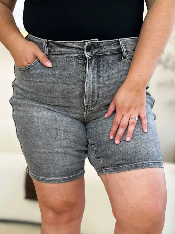 High Waist Washed Denim Shorts for Everyday Comfort - AMVIM