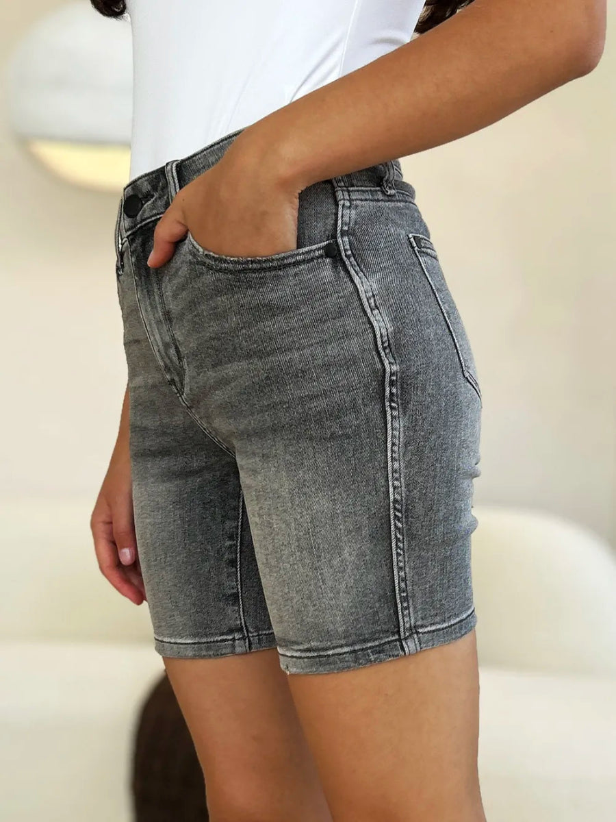 High Waist Washed Denim Shorts for Everyday Comfort - AMVIM