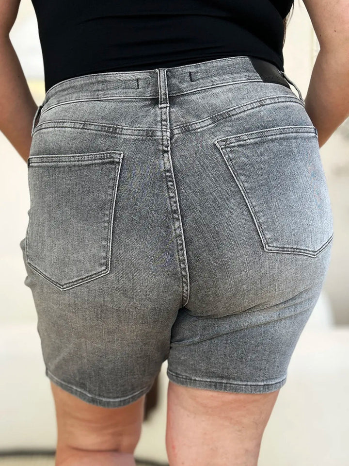 High Waist Washed Denim Shorts for Everyday Comfort - AMVIM