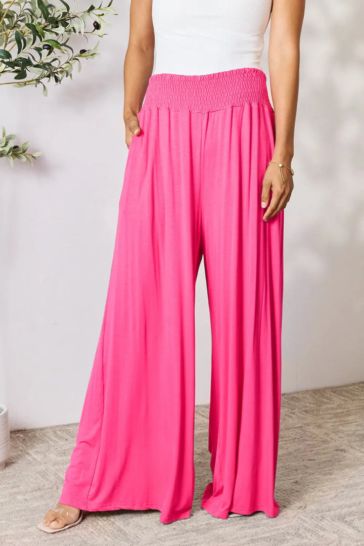 High - Waisted Smocked Wide - Leg Pants for All - Day Comfort - AMVIM