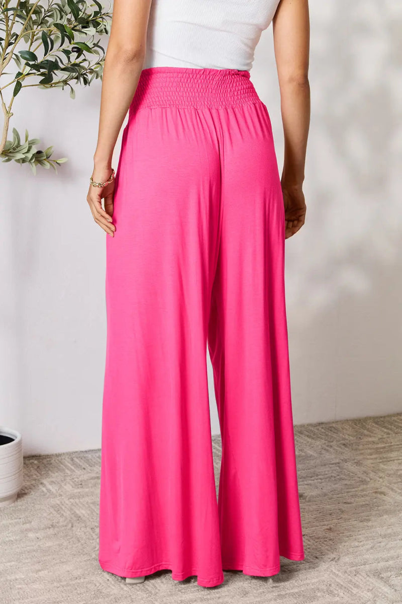 High - Waisted Smocked Wide - Leg Pants for All - Day Comfort - AMVIM