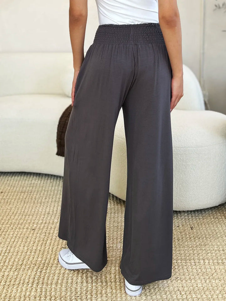 High - Waisted Smocked Wide - Leg Pants for All - Day Comfort - AMVIM