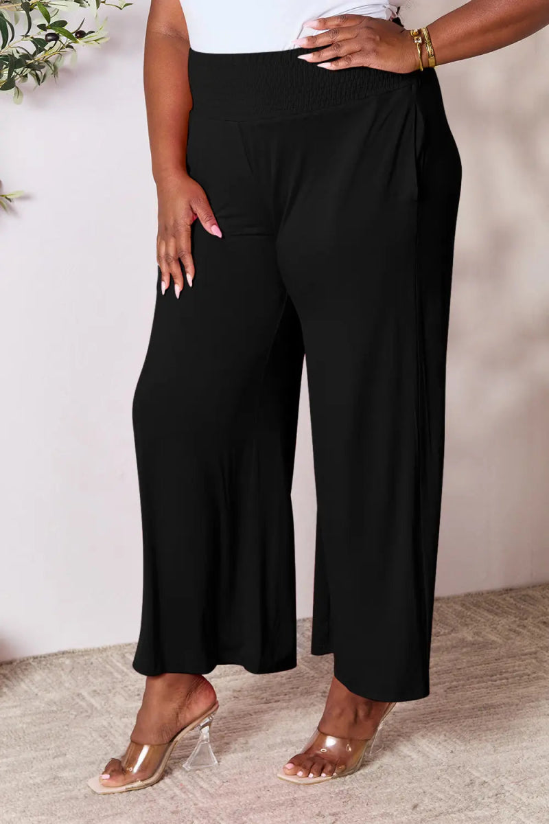High - Waisted Smocked Wide - Leg Pants for All - Day Comfort - AMVIM