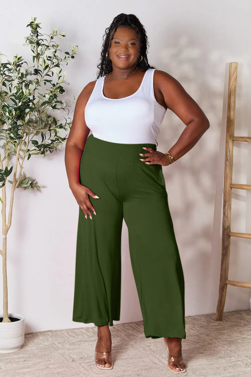 High - Waisted Smocked Wide - Leg Pants for All - Day Comfort - AMVIM