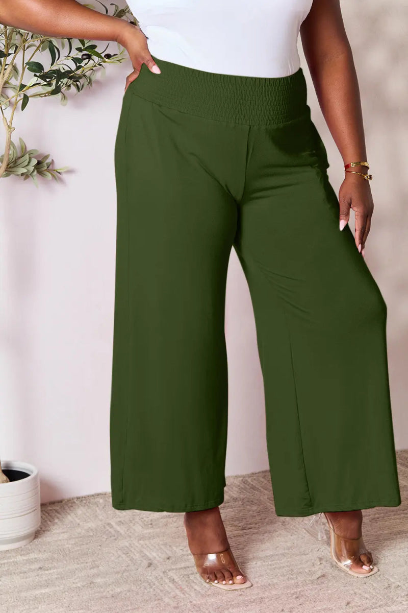 High - Waisted Smocked Wide - Leg Pants for All - Day Comfort - AMVIM