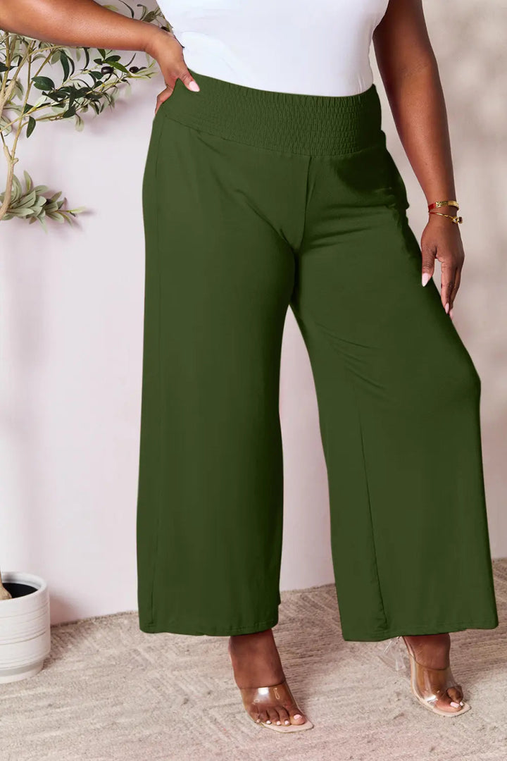 High - Waisted Smocked Wide - Leg Pants for All - Day Comfort - AMVIM