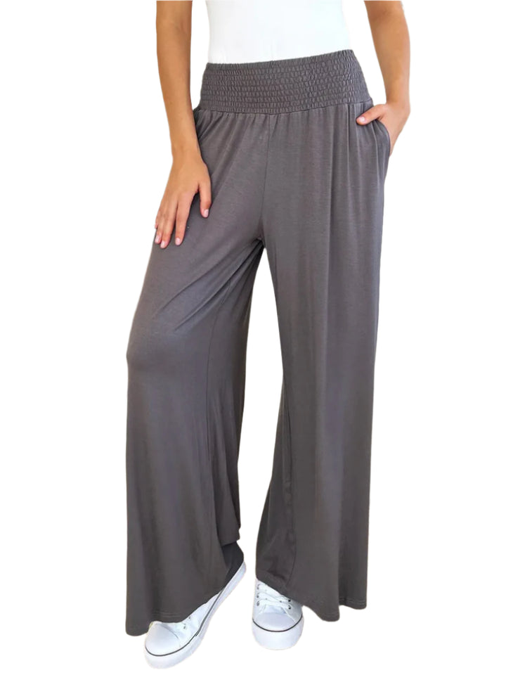 High - Waisted Smocked Wide - Leg Pants for All - Day Comfort - AMVIM