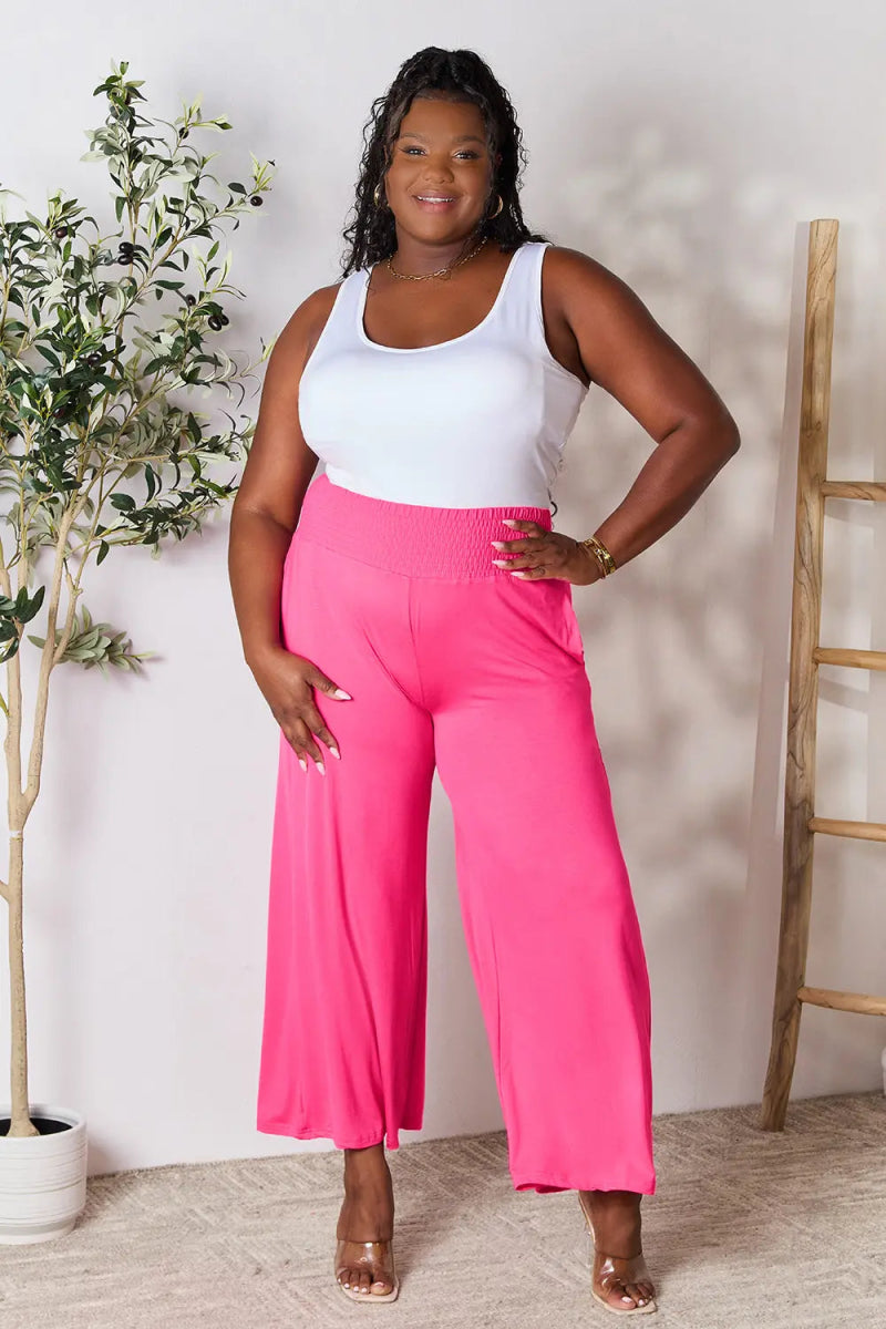 High - Waisted Smocked Wide - Leg Pants for All - Day Comfort - AMVIM
