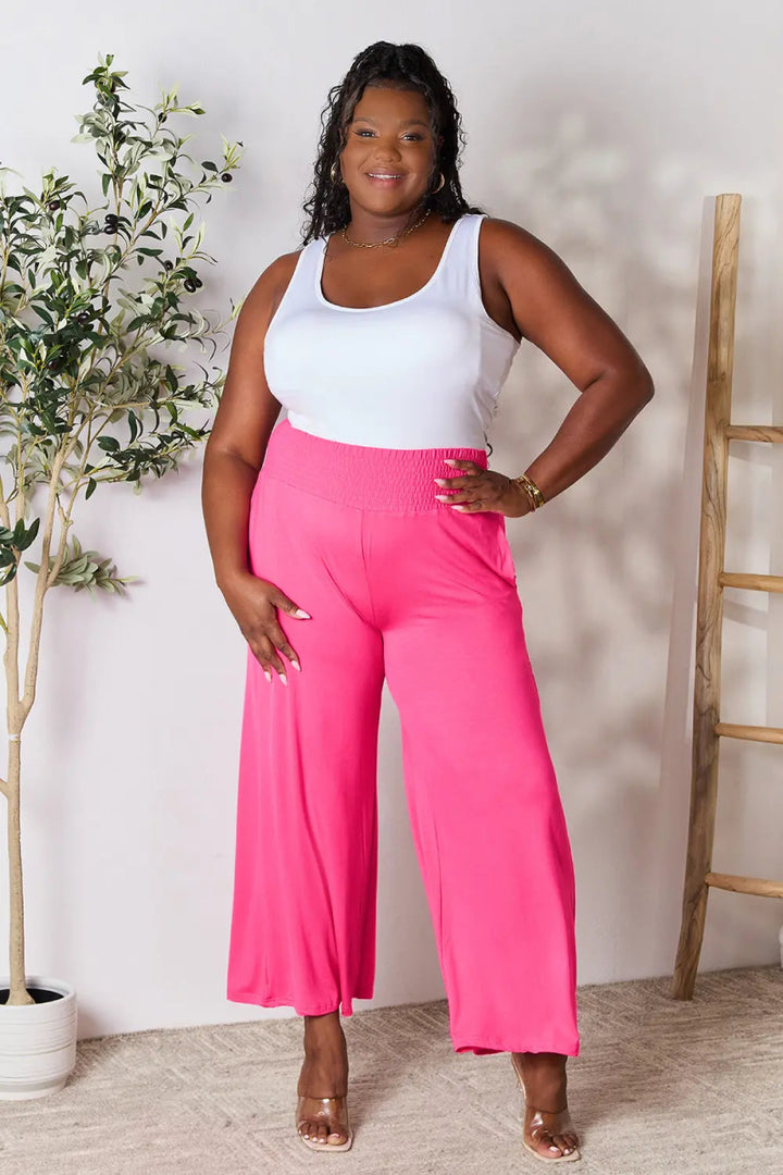 High - Waisted Smocked Wide - Leg Pants for All - Day Comfort - AMVIM