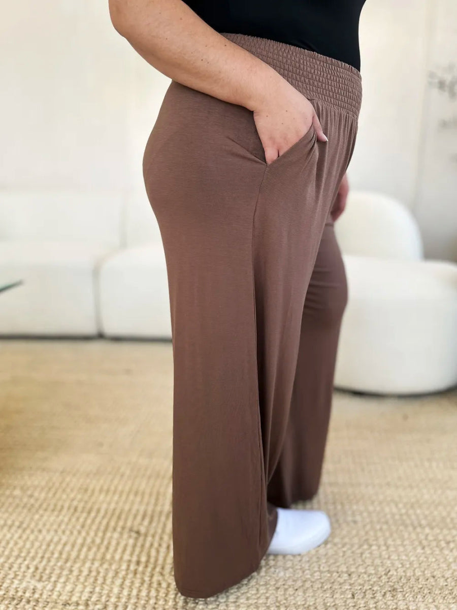 High - Waisted Smocked Wide - Leg Pants for All - Day Comfort - AMVIM