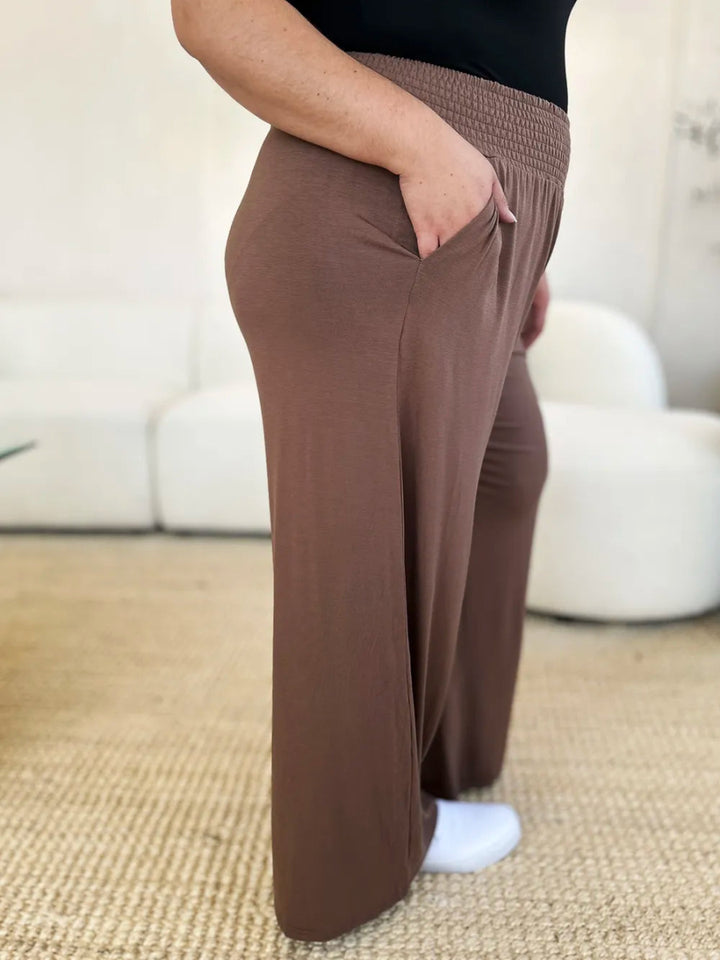 High - Waisted Smocked Wide - Leg Pants for All - Day Comfort - AMVIM