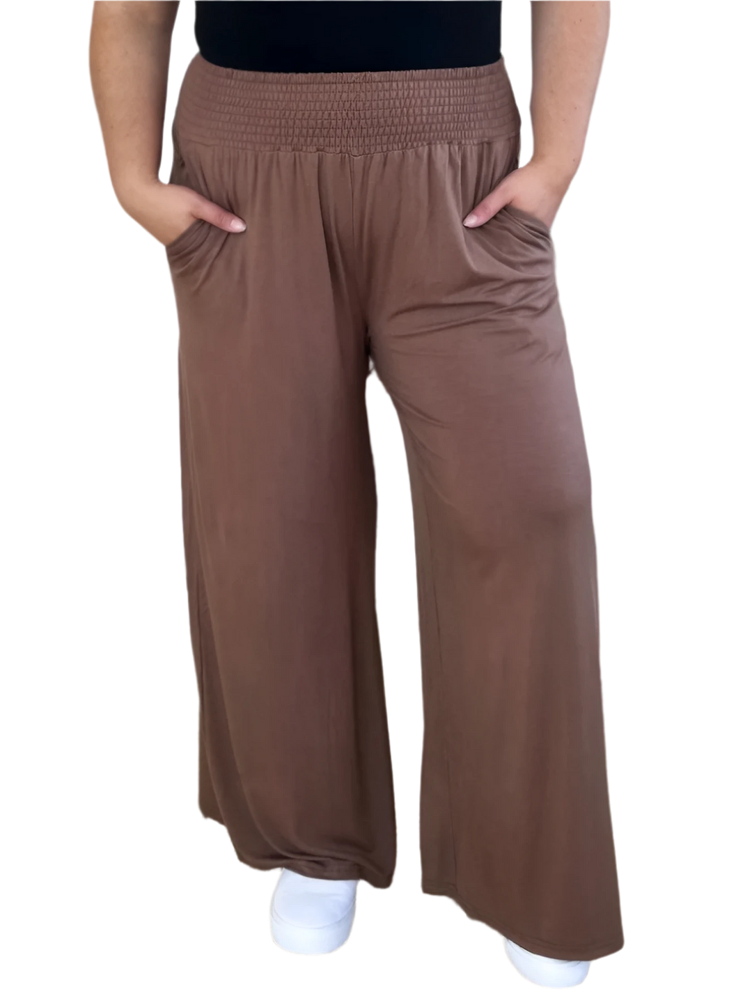 High - Waisted Smocked Wide - Leg Pants for All - Day Comfort - AMVIM