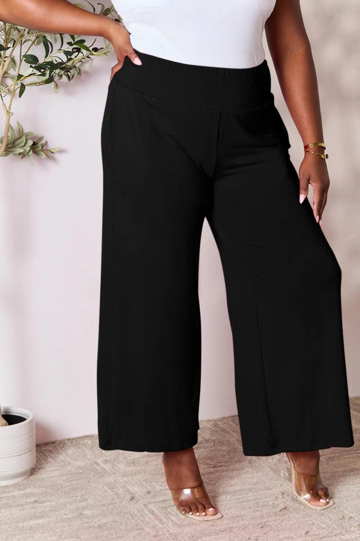 High - Waisted Smocked Wide - Leg Pants for All - Day Comfort - AMVIM
